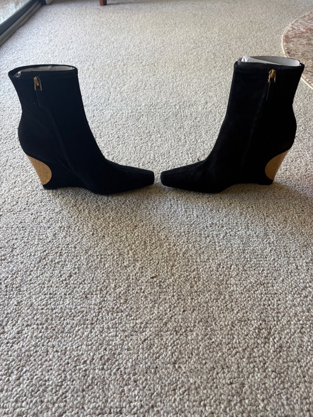 Tory Burch Patos Wedge Boots 10.5 NIB Black Suede Gold Heel Designer Luxury - Picture 5 of 12